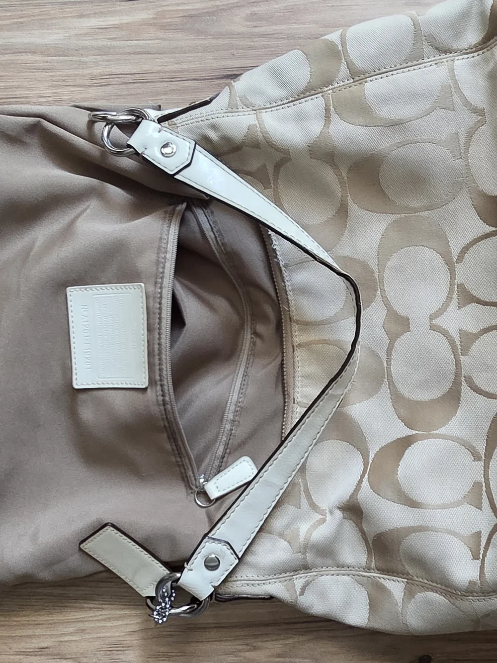 Coach Beige Signature Canvas Bag with Cream Trim A1261-f19281